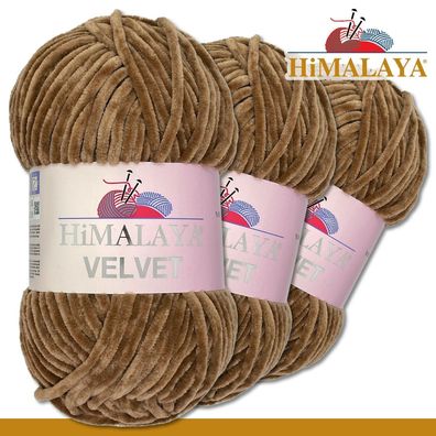 Himalaya 3x100 g Velvet Premium Wolle 90037 Braun Chenille Stricken Häkeln