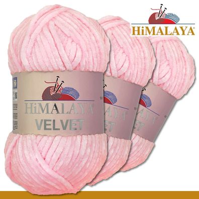 Himalaya 3x100 g Velvet Premium Wolle | 90003 Babyrosa |Chenille Stricken Häkeln