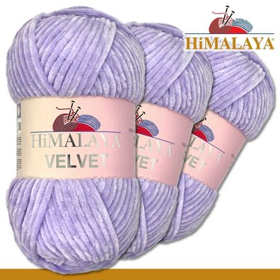 Himalaya 3x100 g Velvet Premium Wolle | 90005 Flieder |Chenille Stricken Häkeln