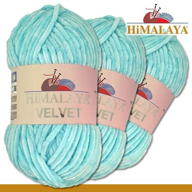 Himalaya 3x100 g Velvet Premium Wolle | 90006 Babyblau| Chenille Stricken Häkeln