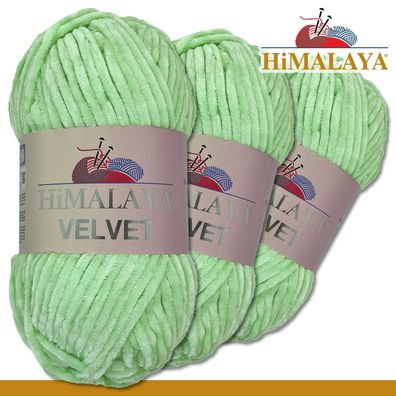 Himalaya 3x100 g Velvet Premium Wolle | 90007 Mint |Chenille Stricken Häkeln