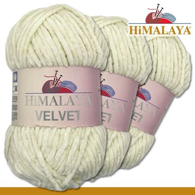 Himalaya 3x100 g Velvet Premium Wolle | 90008 Vanille |Chenille Stricken Häkeln