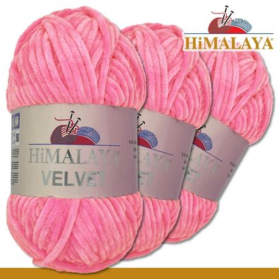 Himalaya 3x100 g Velvet Premium Wolle | 90009 Pink |Chenille Stricken Häkeln