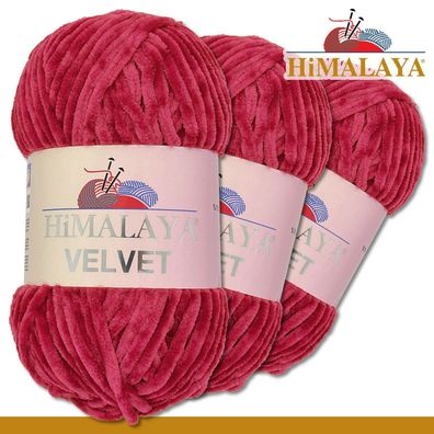 Himalaya 3x100 g Velvet Premium Wolle | 90010 Fuchsia |Chenille Stricken Häkeln