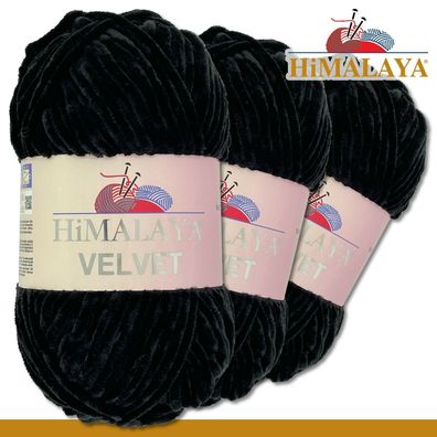 Himalaya 3x100 g Velvet Premium Wolle | 90011 Schwarz | Chenille Stricken Häkeln