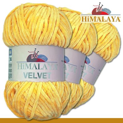 Himalaya 3x100 g Velvet Premium Wolle | 90013 Gelb |Chenille Stricken Häkeln