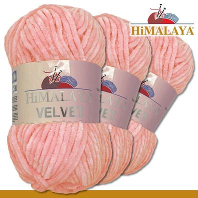 Himalaya 3x100 g Velvet Premium Wolle | 90019 Rosa |Chenille Stricken Häkeln