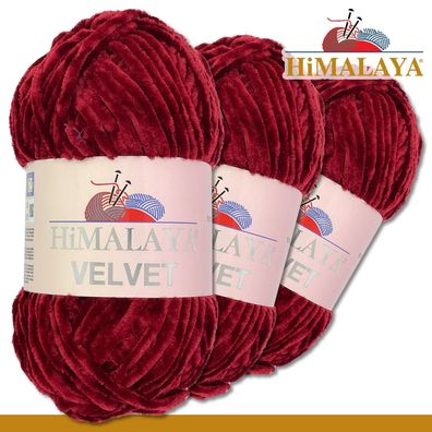 Himalaya 3x100 g Velvet Premium Wolle | 90022 Kirschrot|Chenille Stricken Häkeln