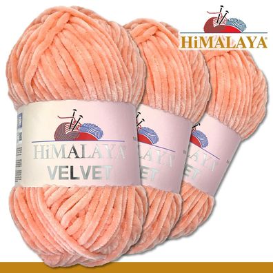 Himalaya 3x100 g Velvet Premium Wolle | 90023 Pfirsich |Chenille Stricken Häkeln