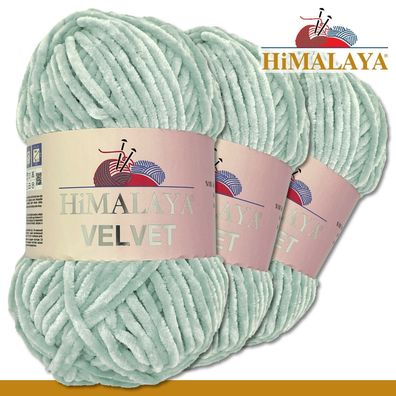 Himalaya 3x100 g Velvet Premium Wolle | 90025 Wolke | Chenille Stricken Häkeln