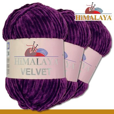 Himalaya 3x100 g Velvet Premium Wolle | 90028 Lila |Chenille Stricken Häkeln