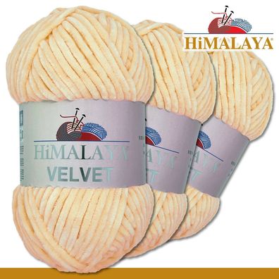 Himalaya 3x100 g Velvet Premium Wolle | 90033 Apricot |Chenille Stricken Häkeln