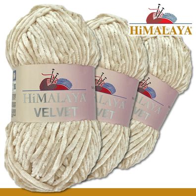 Himalaya 3x100 g Velvet Premium Wolle | 90042 Beige | Chenille Stricken Häkeln