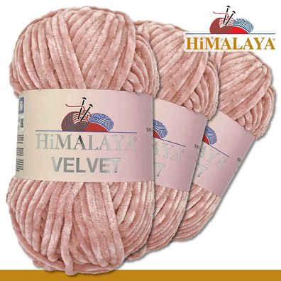 Himalaya 3x100 g Velvet Premium Wolle | 90049 Altrosa |Chenille Stricken Häkeln