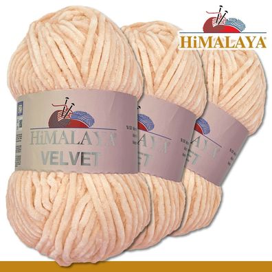 Himalaya 3x100 g Velvet Premium Wolle | 90053 Hellrosa |Chenille Stricken Häkeln