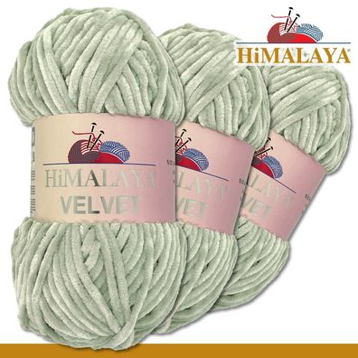 Himalaya 3x100 g Velvet Premium Wolle | 90057 Grau | Chenille Stricken Häkeln