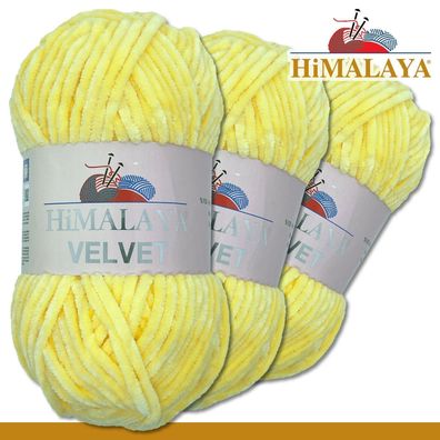Himalaya 3x100 g Velvet Premium Wolle |90002 Sonnengelb|Chenille Stricken Häkeln