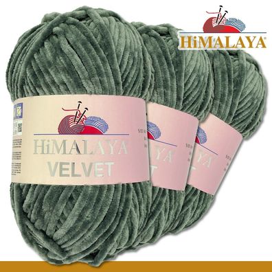 Himalaya 3x100 g Velvet Premium Wolle |90020 Dunkelgrau|Chenille Stricken Häkeln