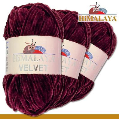 Himalaya 3x100 g Velvet Premium Wolle |90039 Aubergine |Chenille Stricken Häkeln