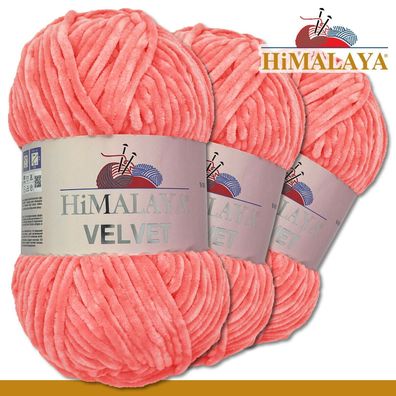Himalaya 3x100 g Velvet Premium Wolle |90046 Lachsrosa |Chenille Stricken Häkeln