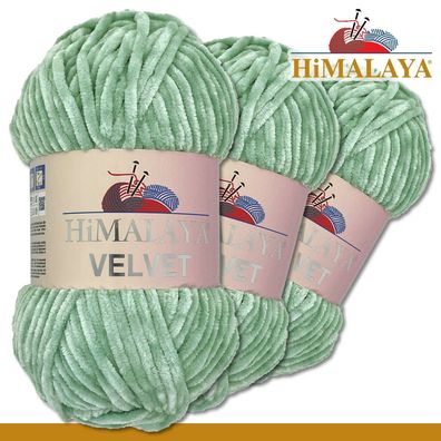 Himalaya 3x100 g Velvet Premium Wolle |90047 Aquamarin |Chenille Stricken Häkeln