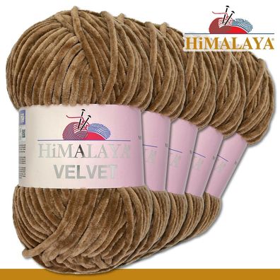 Himalaya 5x100 g Velvet Premium Wolle 90037 Braun Chenille Stricken Häkeln
