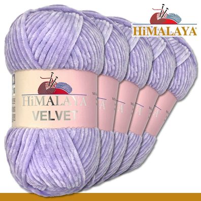 Himalaya 5x100 g Velvet Premium Wolle | 90005 Flieder |Chenille Stricken Häkeln