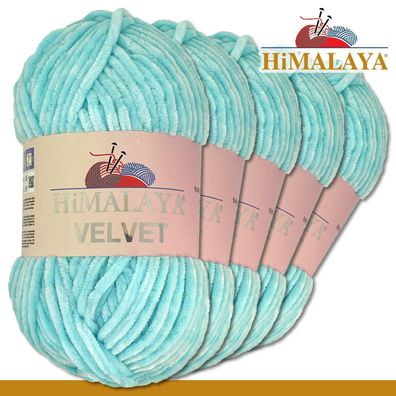 Himalaya 5x100 g Velvet Premium Wolle | 90006 Babyblau| Chenille Stricken Häkeln