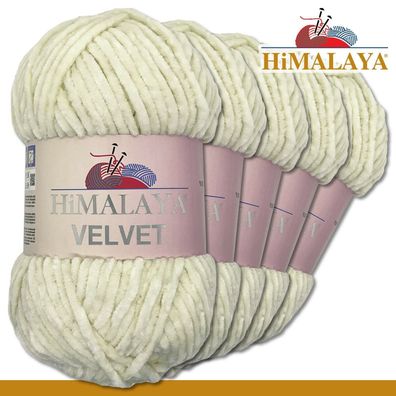 Himalaya 5x100 g Velvet Premium Wolle | 90008 Vanille |Chenille Stricken Häkeln