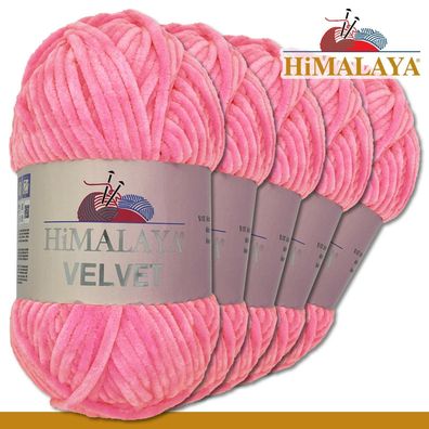 Himalaya 5x100 g Velvet Premium Wolle | 90009 Pink |Chenille Stricken Häkeln