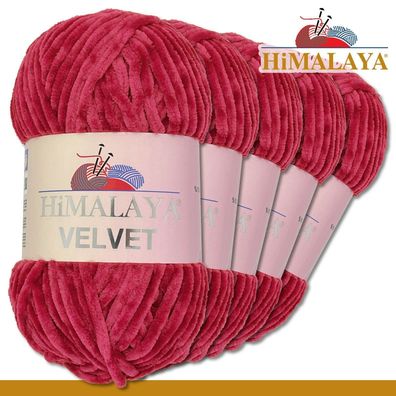 Himalaya 5x100 g Velvet Premium Wolle | 90010 Fuchsia |Chenille Stricken Häkeln