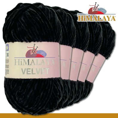 Himalaya 5x100 g Velvet Premium Wolle | 90011 Schwarz | Chenille Stricken Häkeln