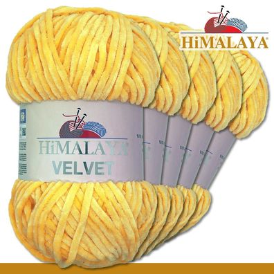 Himalaya 5x100 g Velvet Premium Wolle | 90013 Gelb |Chenille Stricken Häkeln