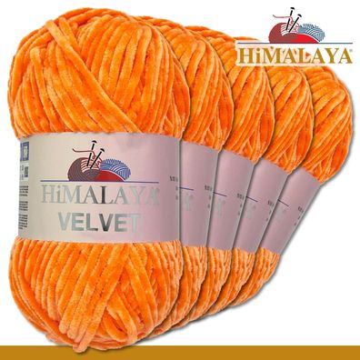 Himalaya 5x100 g Velvet Premium Wolle | 90016 Kürbis |Chenille Stricken Häkeln