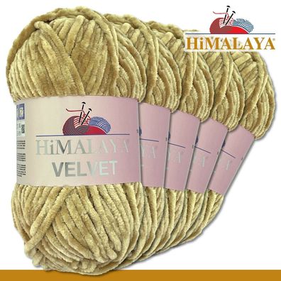 Himalaya 5x100 g Velvet Premium Wolle | 90017 Sandstein|Chenille Stricken Häkeln