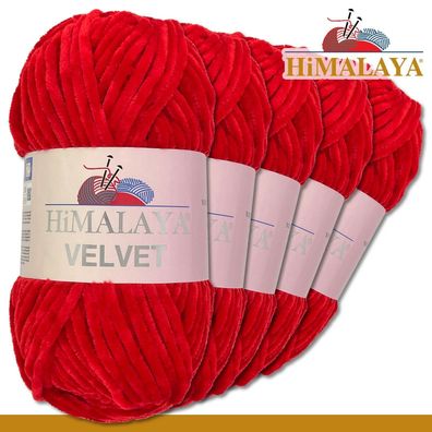 Himalaya 5x100 g Velvet Premium Wolle | 90018 Rot |Chenille Stricken Häkeln