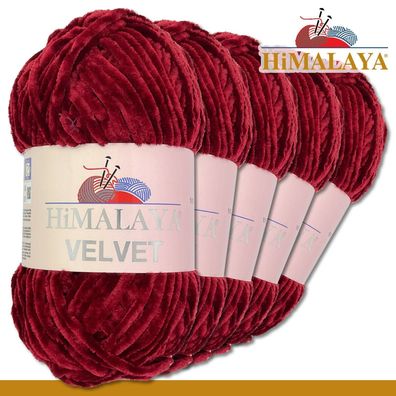 Himalaya 5x100 g Velvet Premium Wolle | 90022 Kirschrot|Chenille Stricken Häkeln