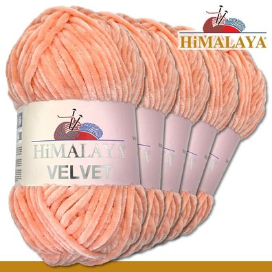 Himalaya 5x100 g Velvet Premium Wolle | 90023 Pfirsich |Chenille Stricken Häkeln