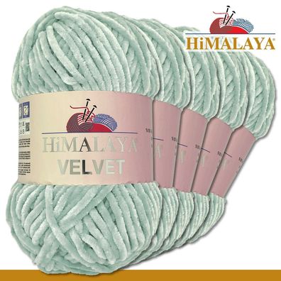 Himalaya 5x100 g Velvet Premium Wolle | 90025 Wolke | Chenille Stricken Häkeln