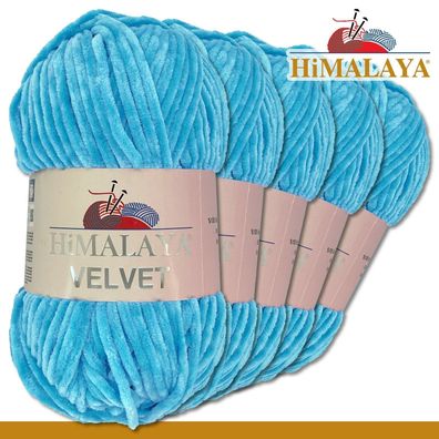 Himalaya 5x100 g Velvet Premium Wolle | 90027 Hellblau| Chenille Stricken Häkeln