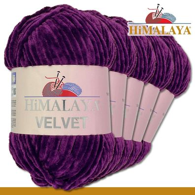 Himalaya 5x100 g Velvet Premium Wolle | 90028 Lila |Chenille Stricken Häkeln