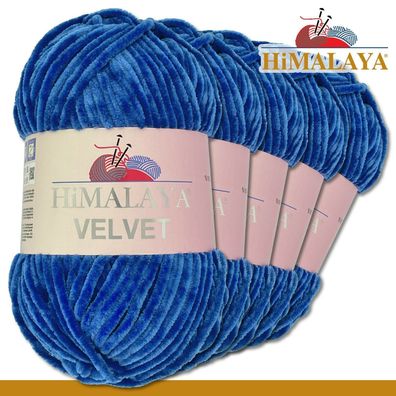 Himalaya 5x100 g Velvet Premium Wolle | 90029 Blau | Chenille Stricken Häkeln