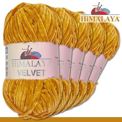 Himalaya 5x100 g Velvet Premium Wolle | 90030 Senf |Chenille Stricken Häkeln