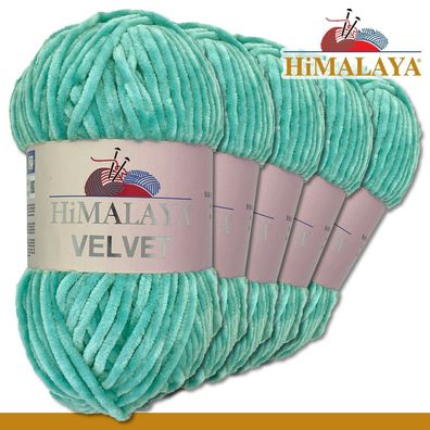Himalaya 5x100 g Velvet Premium Wolle | 90035 Türkis | Chenille Stricken Häkeln