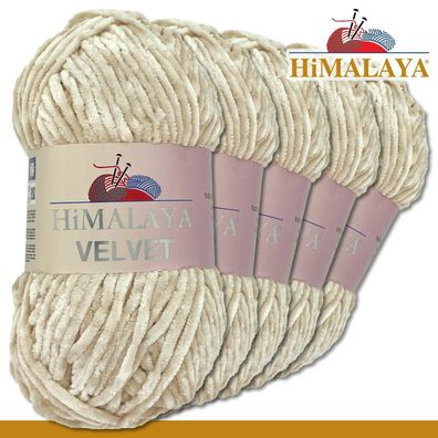 Himalaya 5x100 g Velvet Premium Wolle | 90042 Beige | Chenille Stricken Häkeln