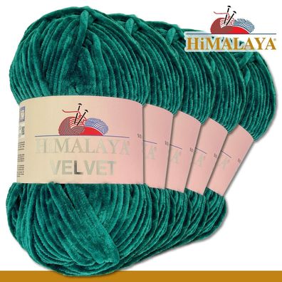 Himalaya 5x100 g Velvet Premium Wolle | 90048 Petrol | Chenille Stricken Häkeln