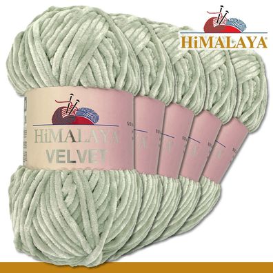 Himalaya 5x100 g Velvet Premium Wolle | 90057 Grau | Chenille Stricken Häkeln