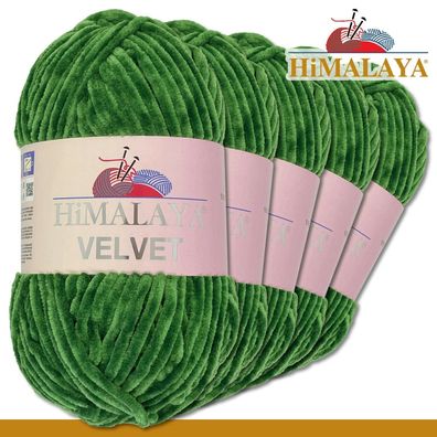 Himalaya 5x100 g Velvet Premium Wolle | 90060 Grün |Chenille Stricken Häkeln
