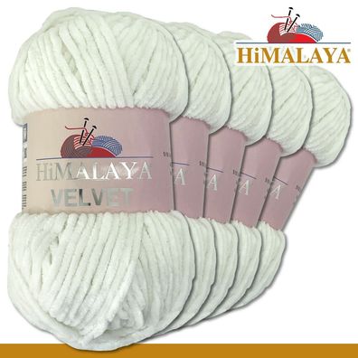 Himalaya 5x100 g Velvet Premium Wolle | 90063 Weiß |Chenille Stricken Häkeln