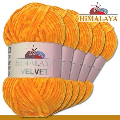Himalaya 5x100 g Velvet Premium Wolle | 90068 Orange |Chenille Stricken Häkeln